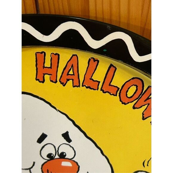 Halloween Serving Tin Metal Tray Ghost Jack O Lantern Black Cat 12” and 1" deep - Picture 5 of 9